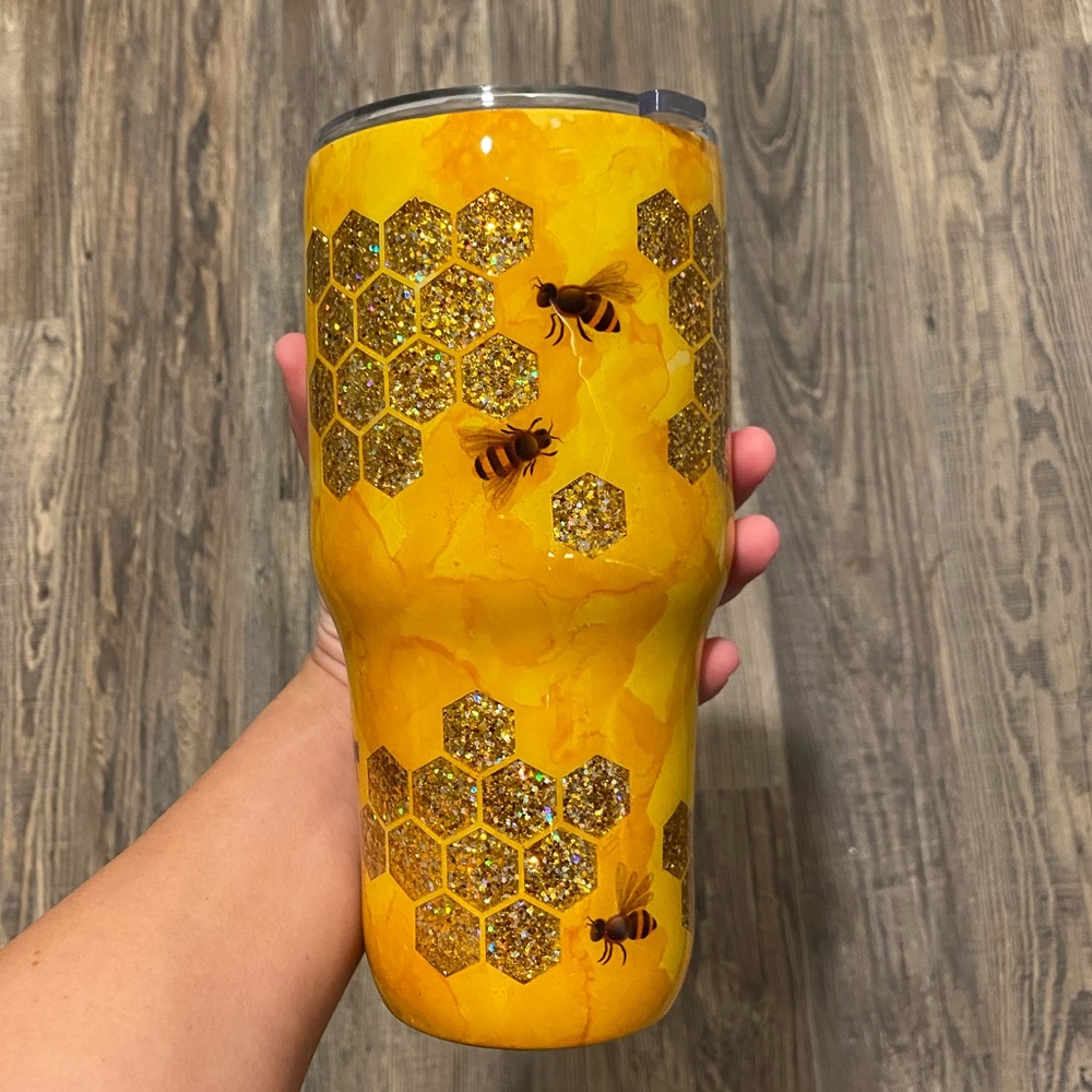 Yellow Bee  Glitter Travel Mug